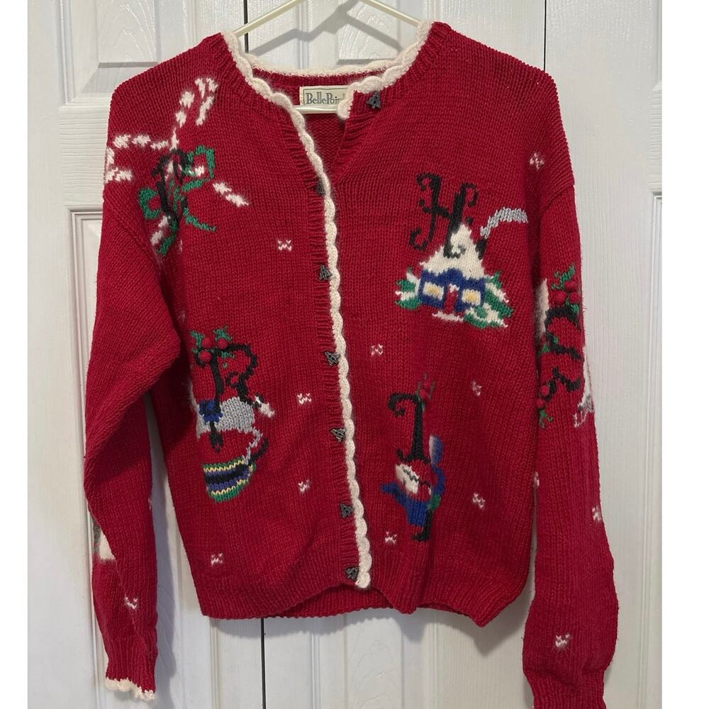 BellePointe Red Festive Christmas Cardigan Sweater, Medium